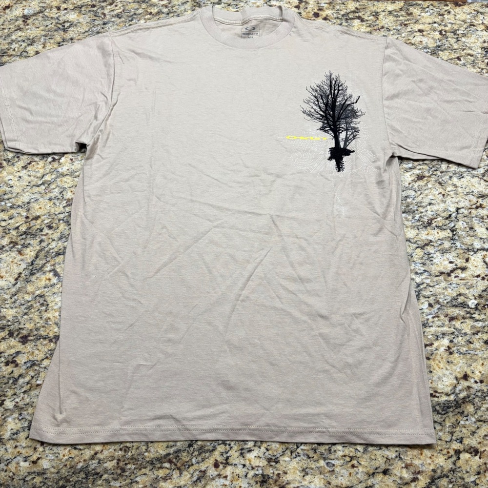 Oakley Mens Graphic T-Shirt Tan Beige Tree Logo Print Crew Neck XL Cotton ws